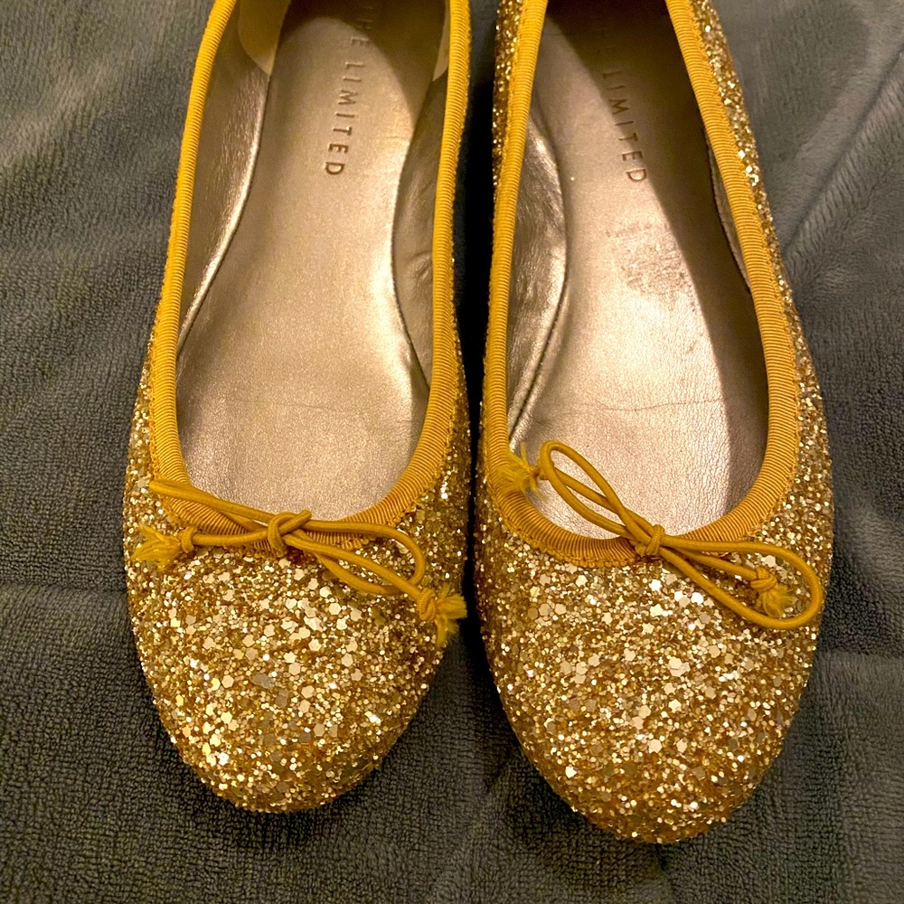 The Limited gold sparkle flats